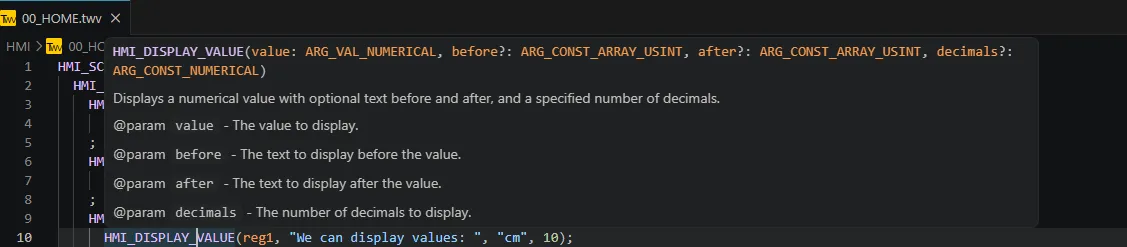 Arguments intellisense