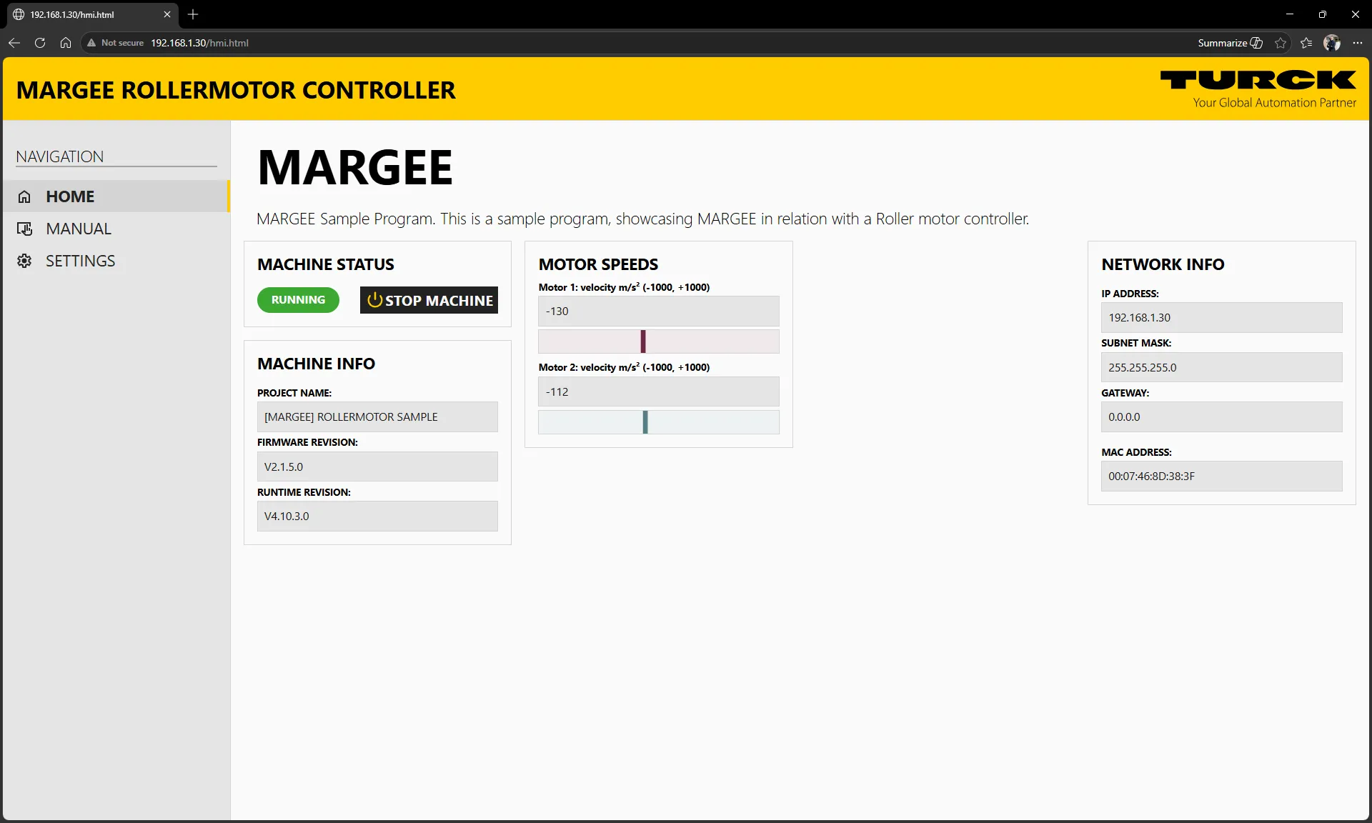 vHMI Settings Page